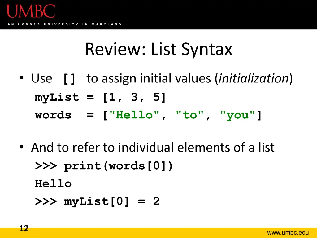 review list syntax