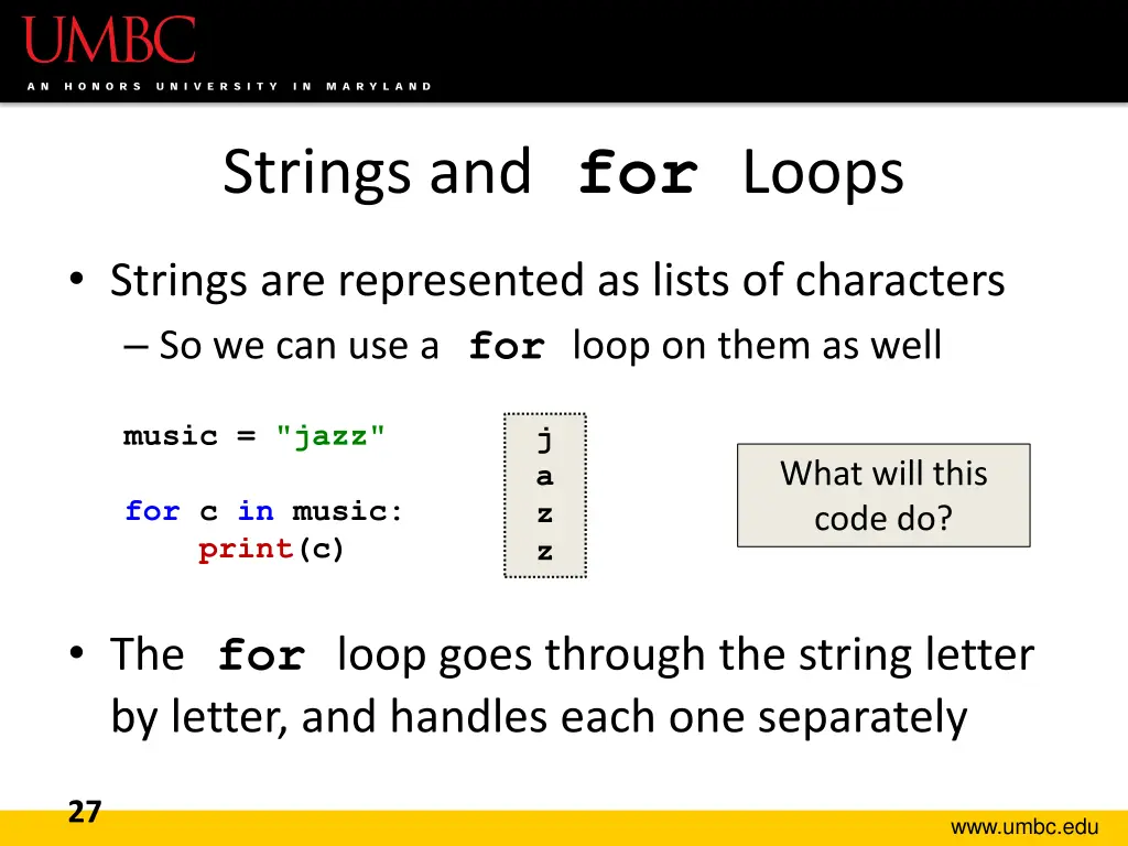 strings and for loops