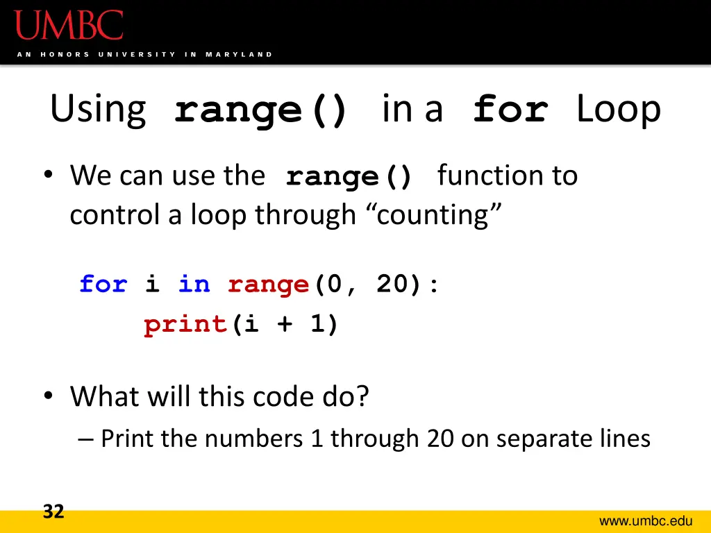 using range in a for loop