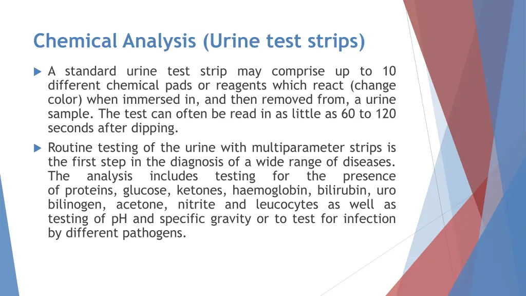 chemical analysis urine test strips