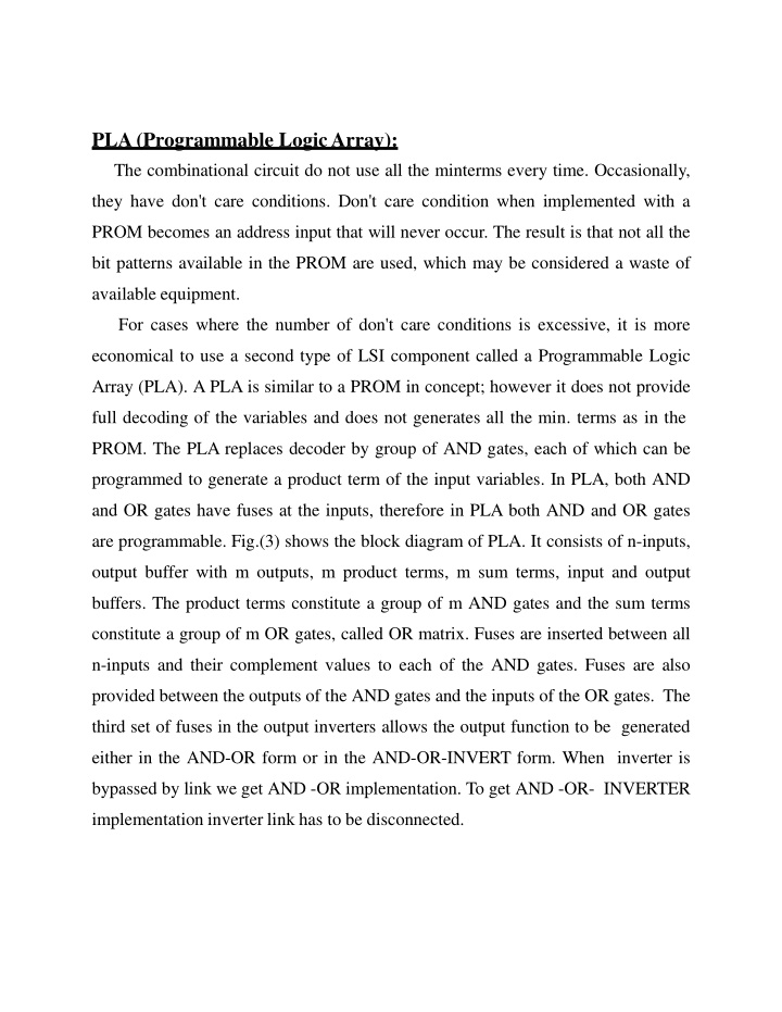 pla programmable logicarray the combinational