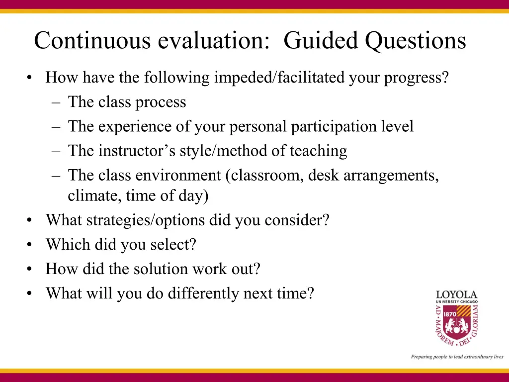 continuous evaluation guided questions