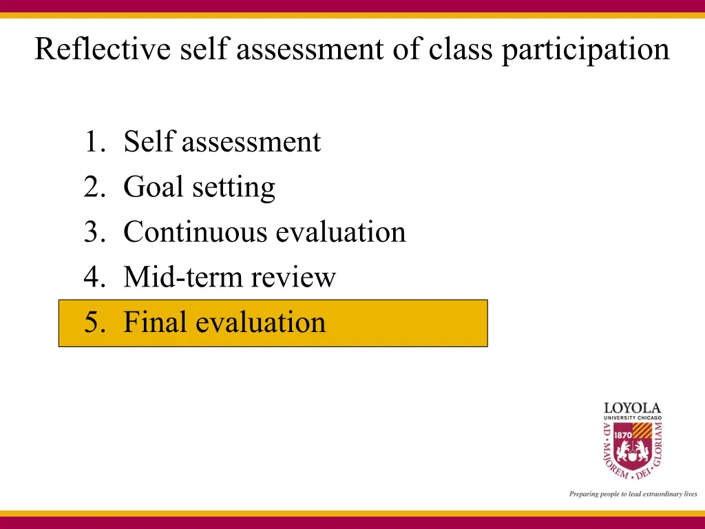 reflective self assessment of class participation 5