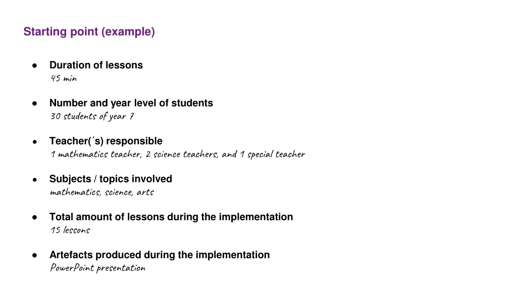 starting point example