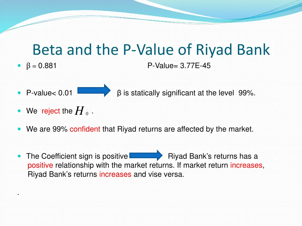 beta and the p value of riyad bank 0 881 p value