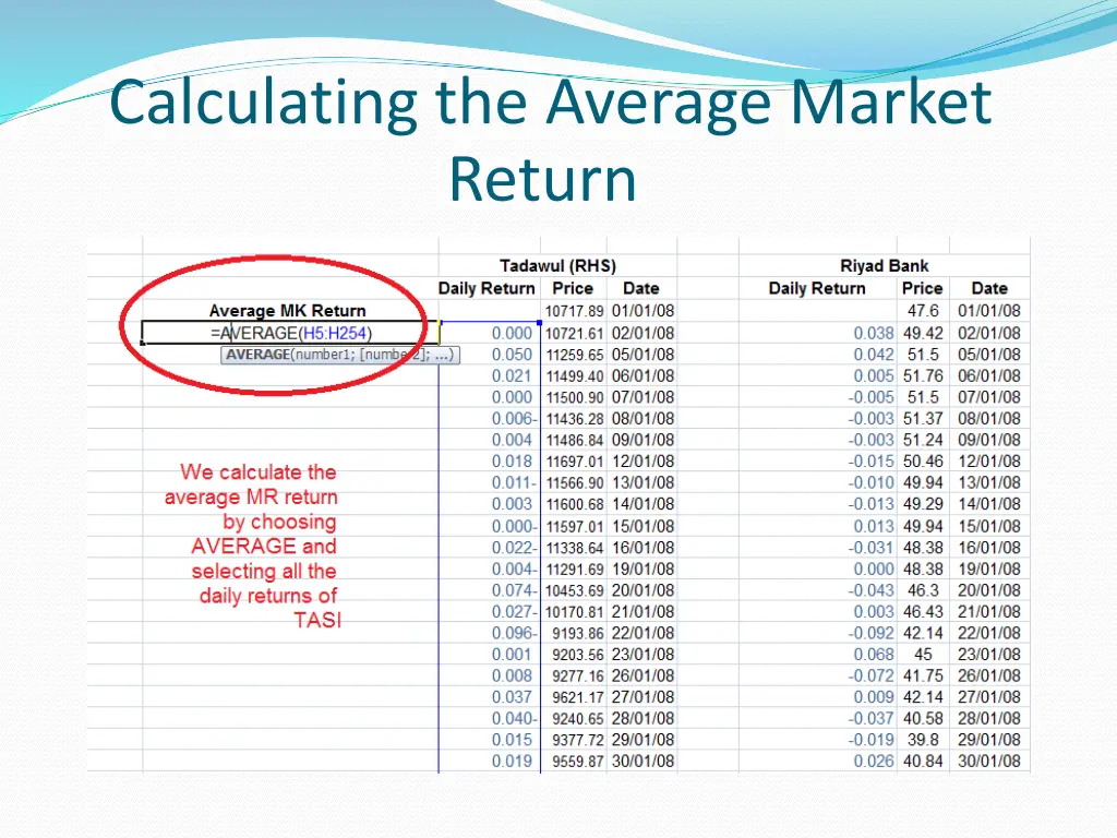 calculating the average market return