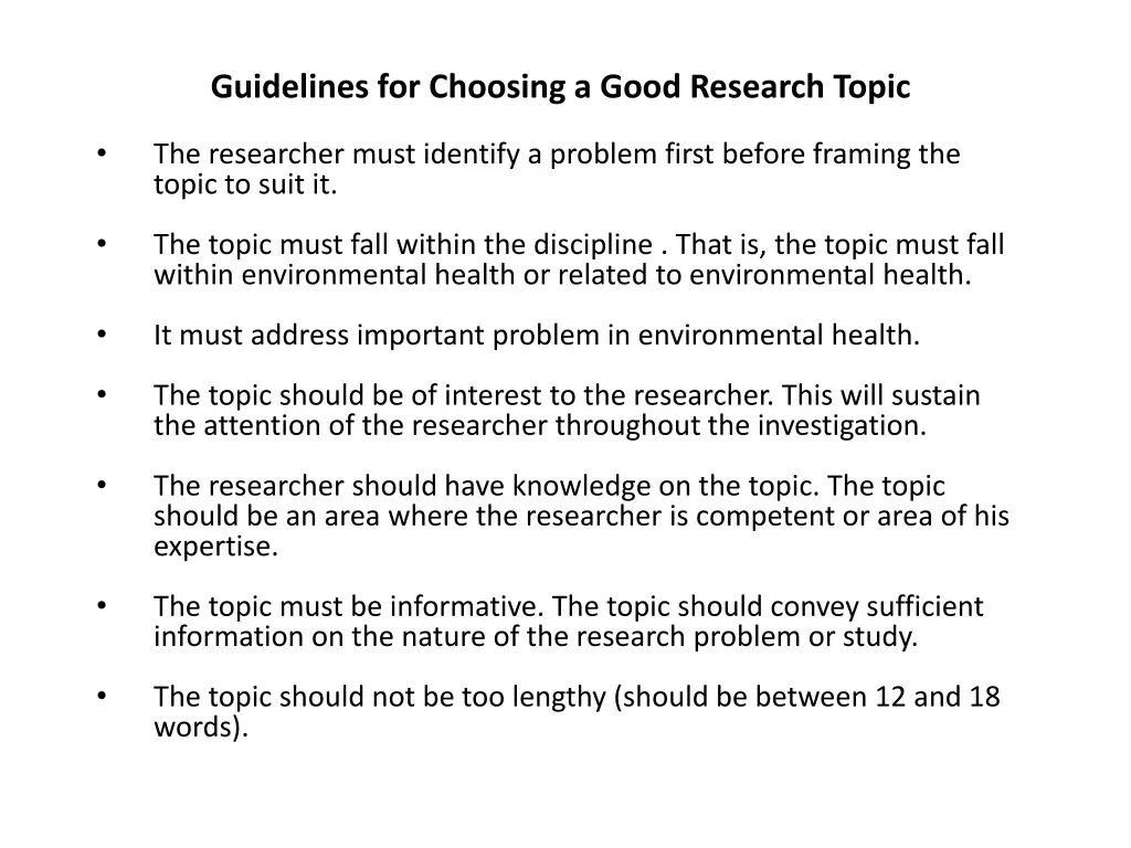 guidelines for choosing a good research topic