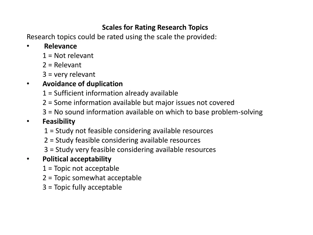 scales for rating research topics