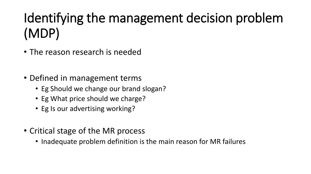 identifying the management decision problem