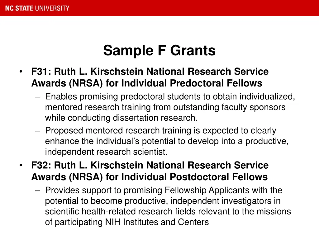 sample f grants