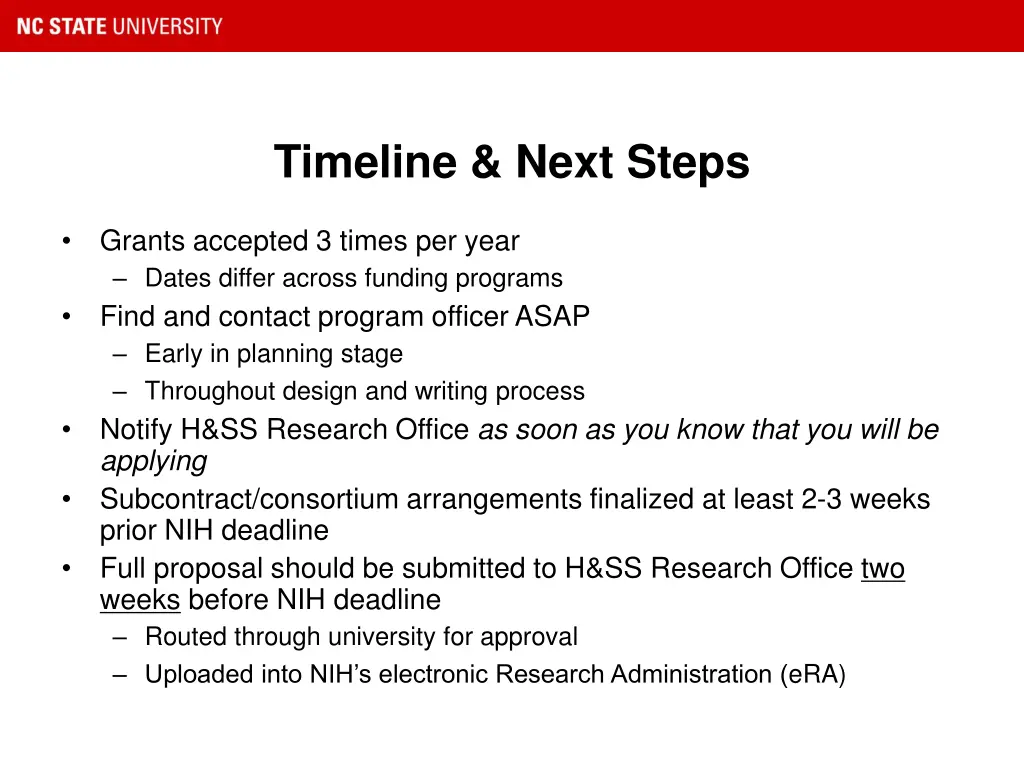 timeline next steps