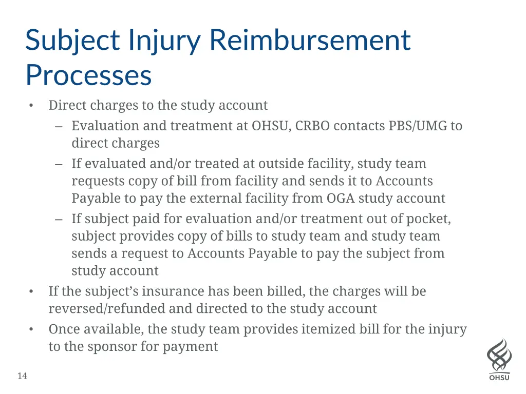 subject injury reimbursement processes direct