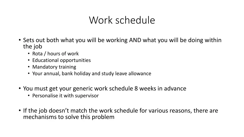 work schedule