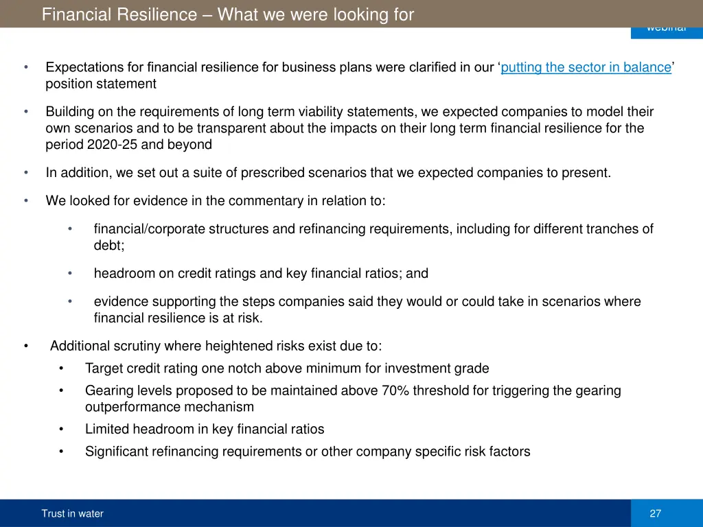 financial resilience what we were looking for