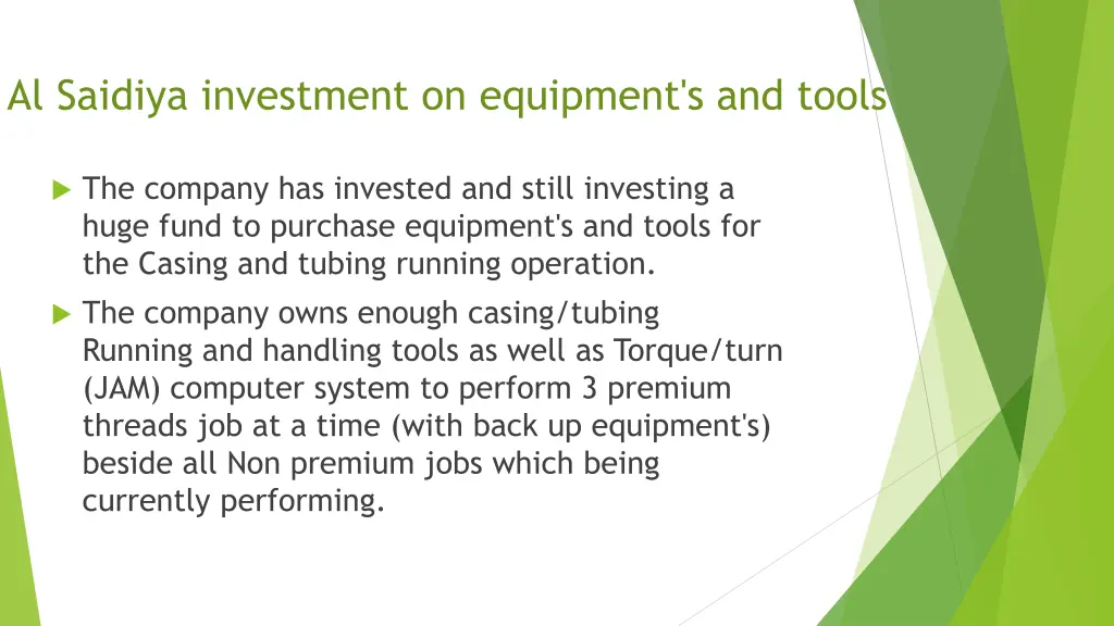 al saidiya investment on equipment s and tools