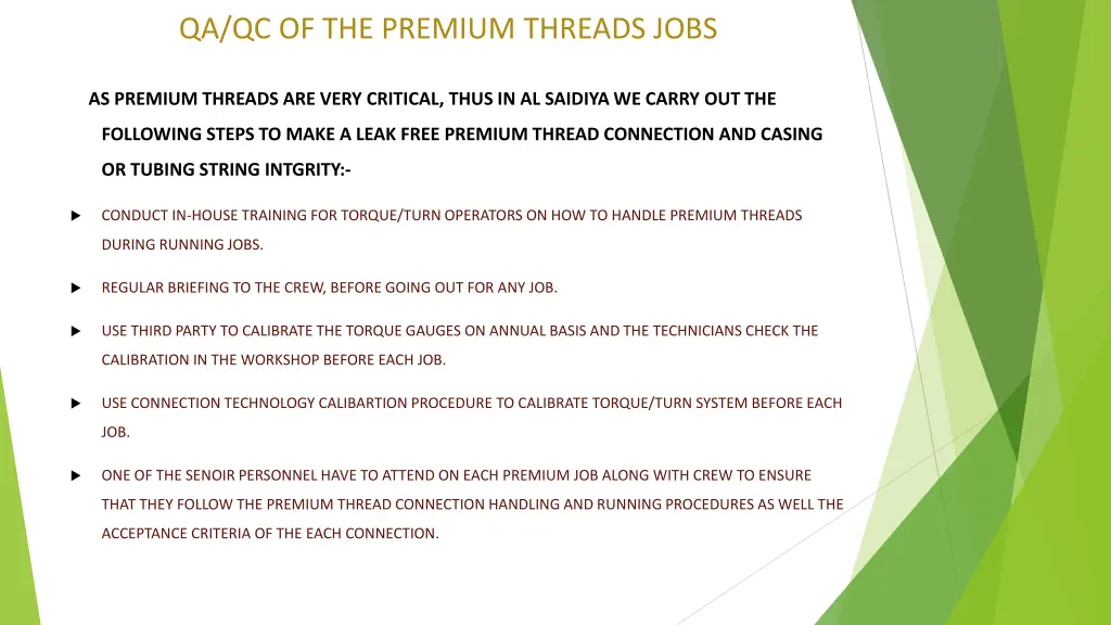 qa qc of the premium threads jobs