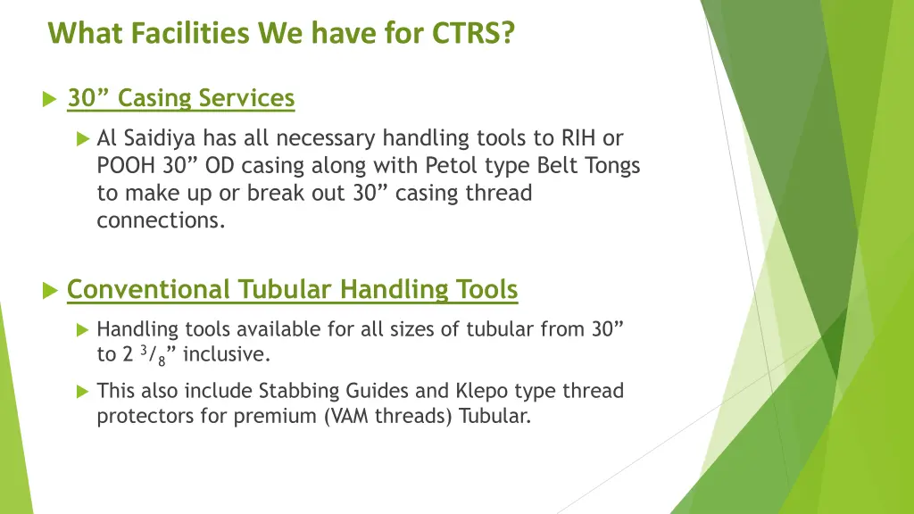 what facilities we have for ctrs 2