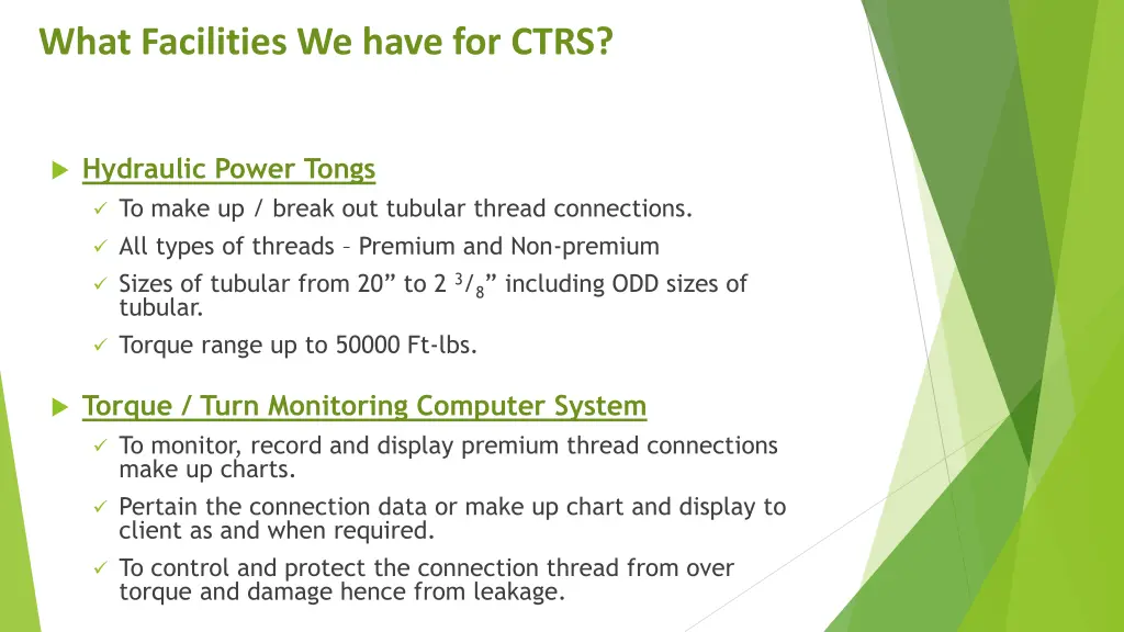 what facilities we have for ctrs 3