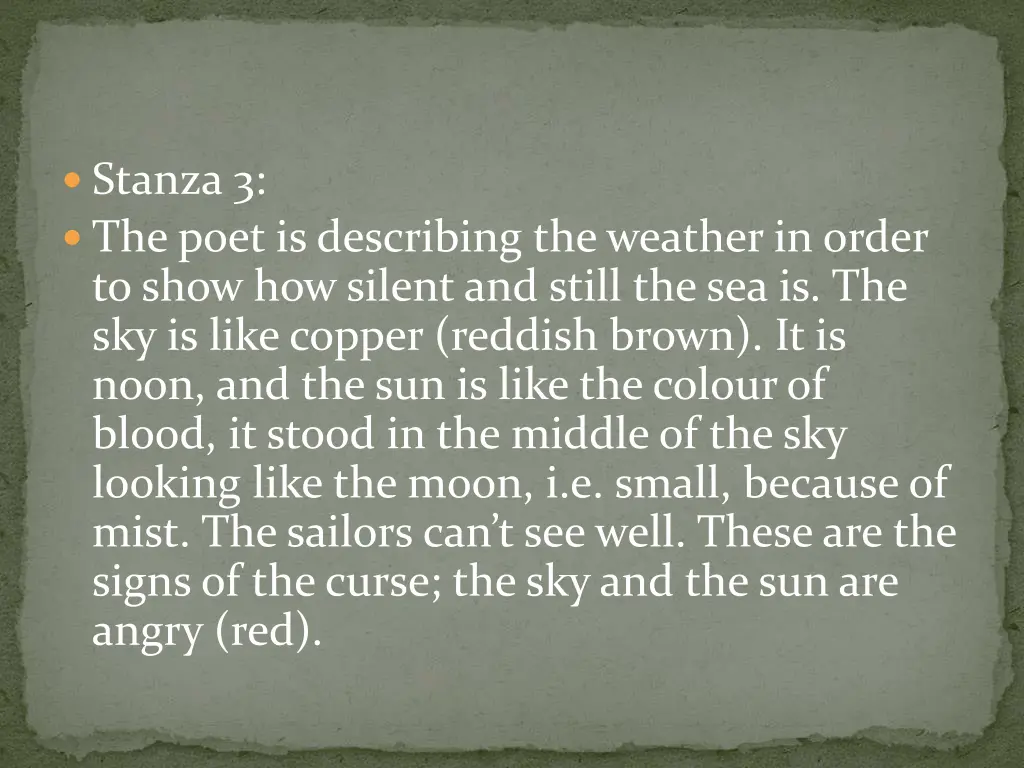 stanza 3 the poet is describing the weather