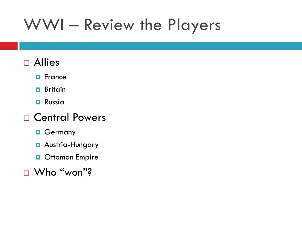 wwi review the players