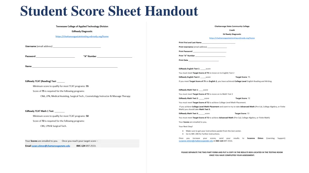 student score sheet handout