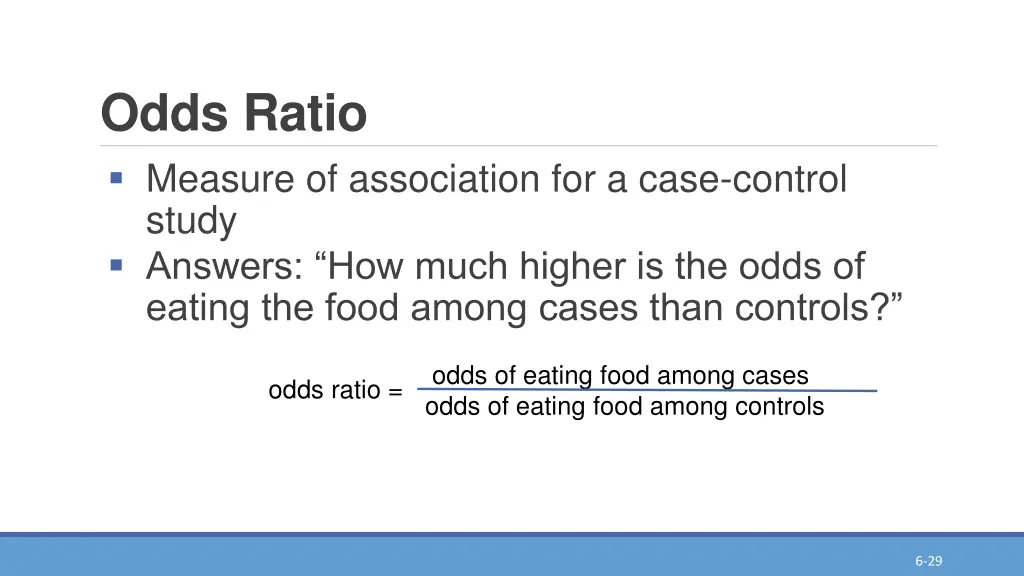 odds ratio measure of association for a case