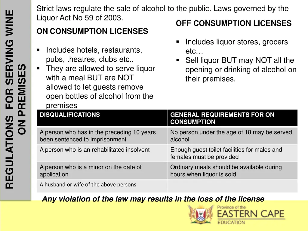 strict laws regulate the sale of alcohol