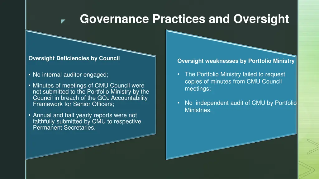 governance practices and oversight