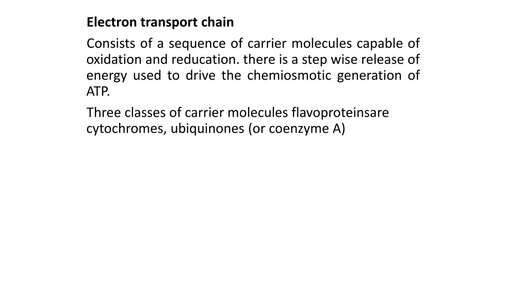 electron transport chain consists of a sequence