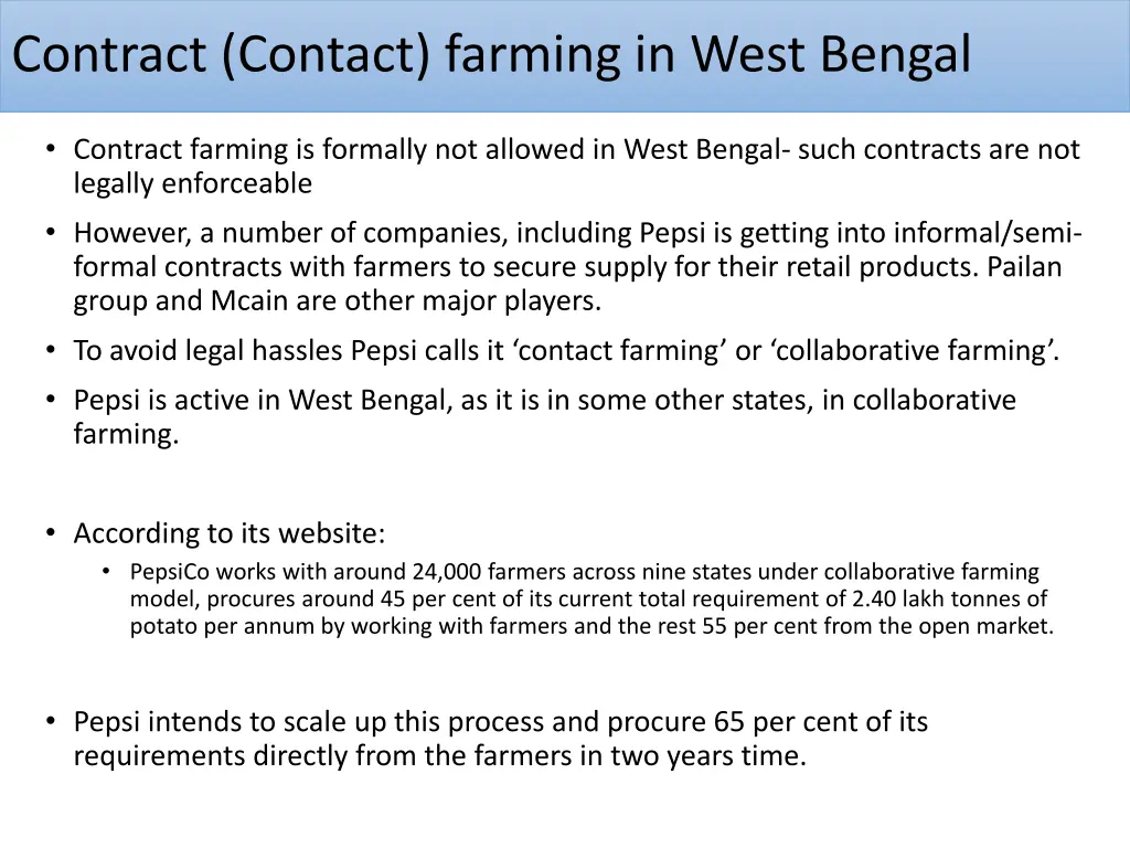 contract contact farming in west bengal