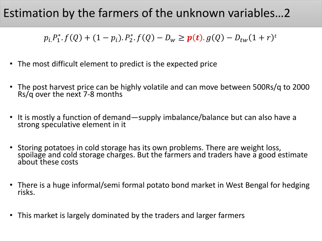 estimation by the farmers of the unknown 1