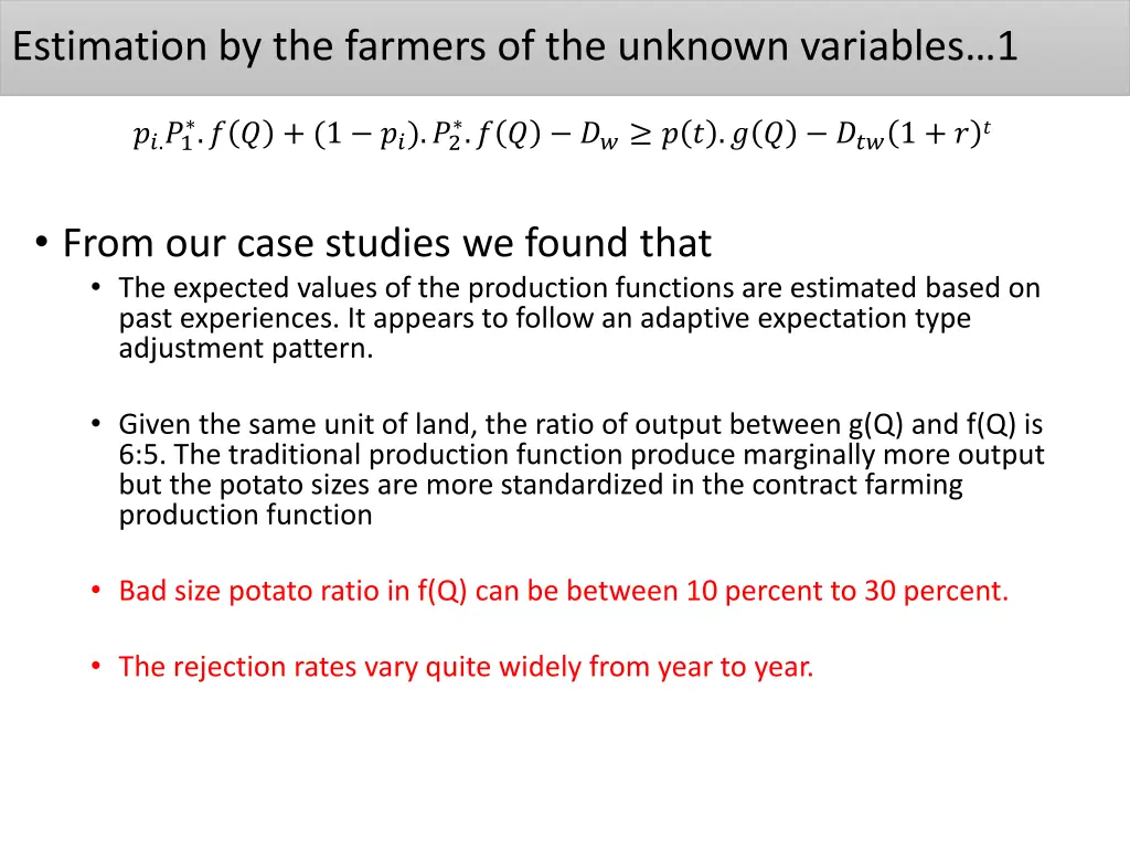 estimation by the farmers of the unknown