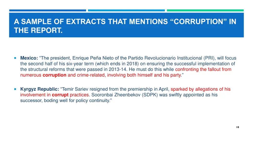 a sample of extracts that mentions corruption