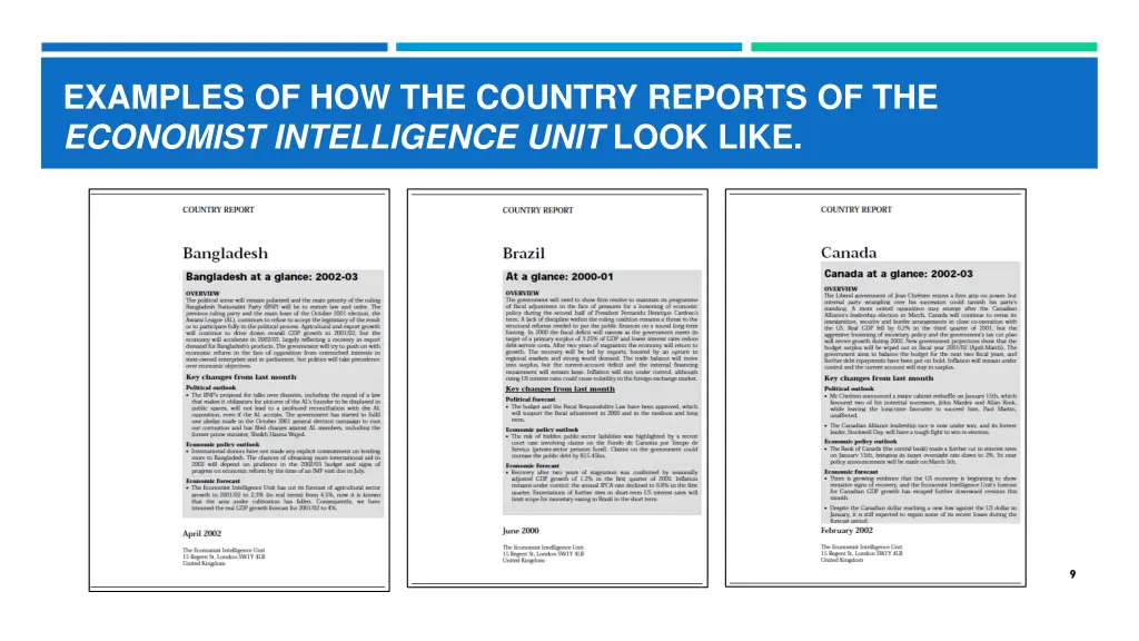 examples of how the country reports