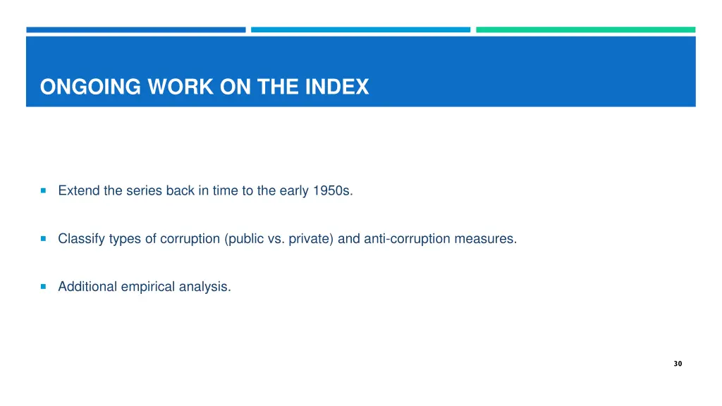 ongoing work on the index