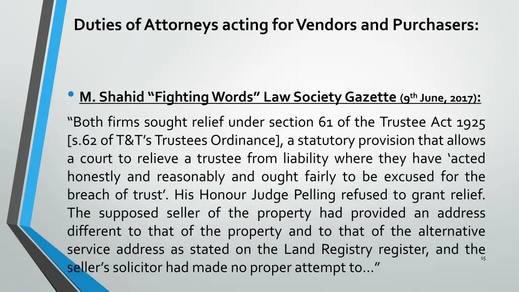 duties of attorneys acting for vendors 1