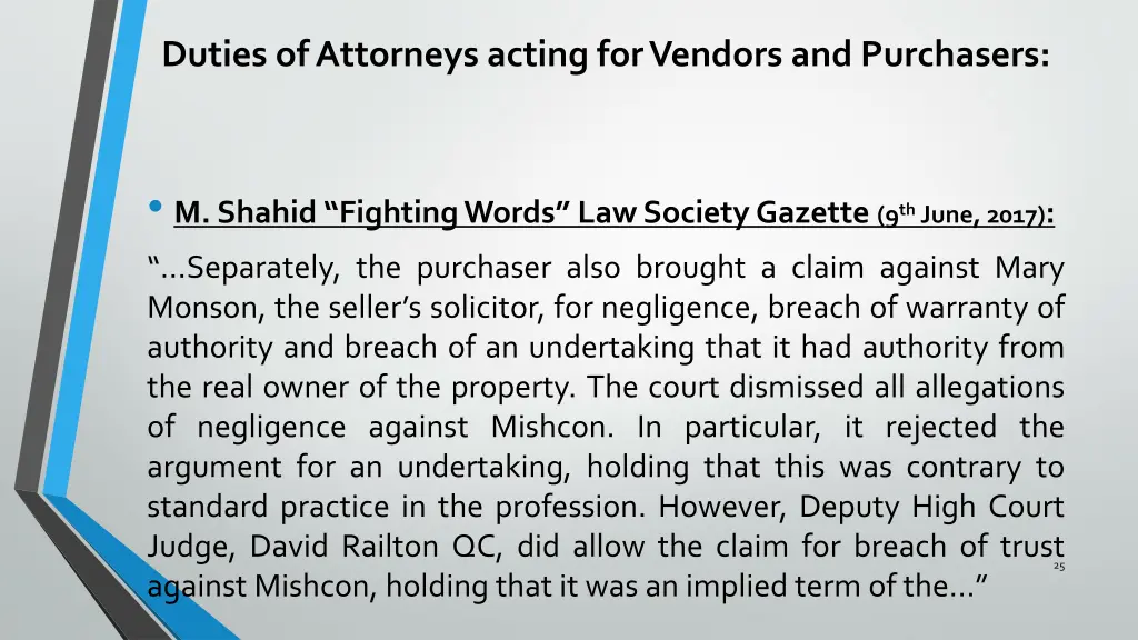 duties of attorneys acting for vendors 11