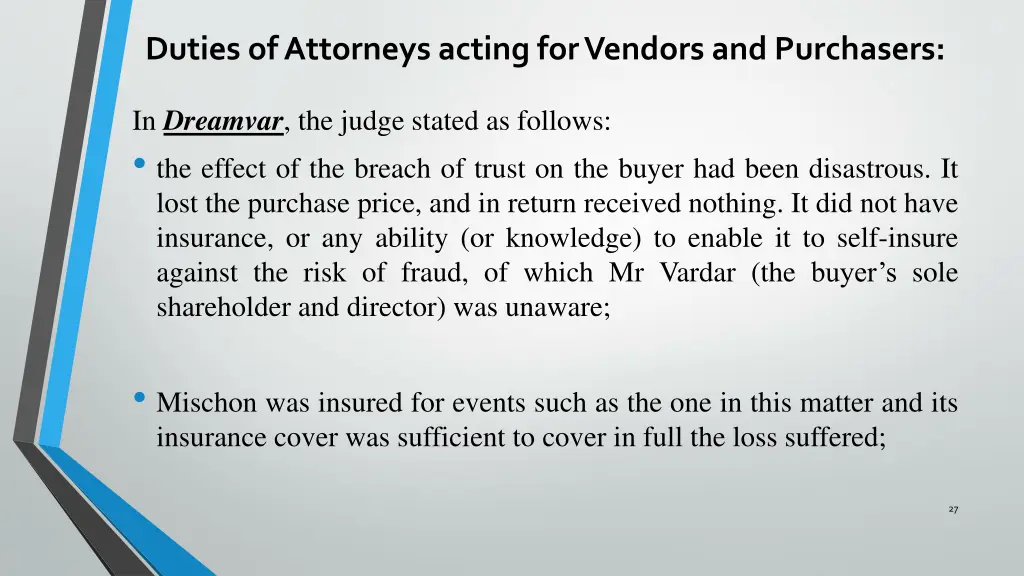 duties of attorneys acting for vendors 13