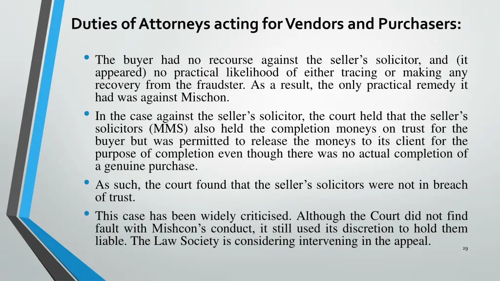 duties of attorneys acting for vendors 15