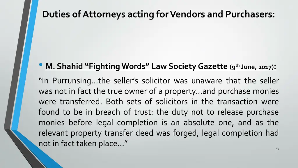 duties of attorneys acting for vendors