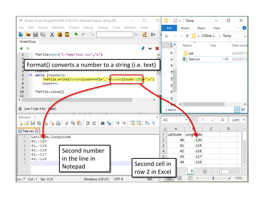 format converts a number to a string i e text 1