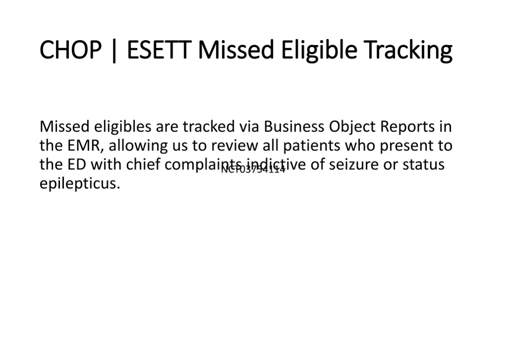 chop esett missed eligible tracking chop esett