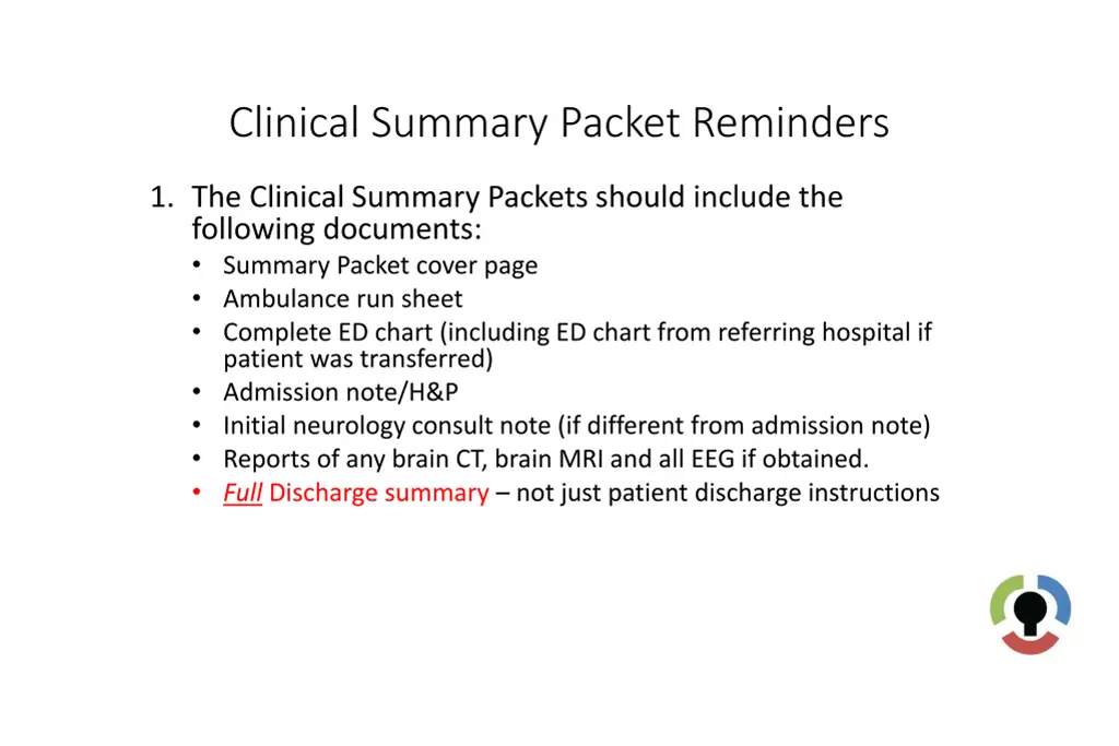 clinical summary packet reminders