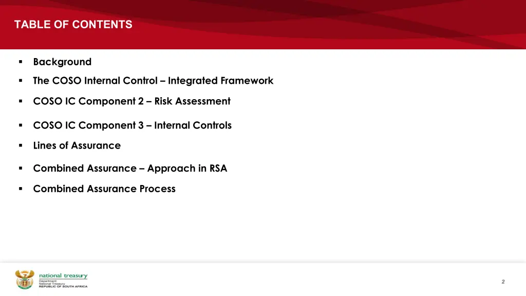 table of contents