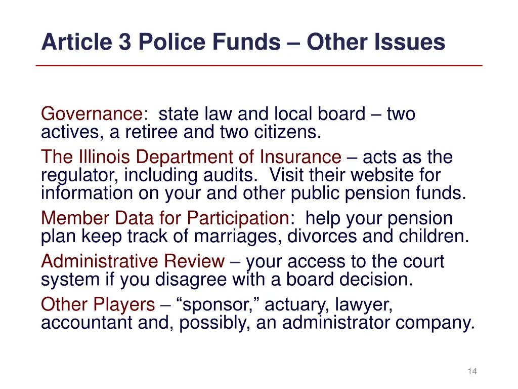 article 3 police funds other issues