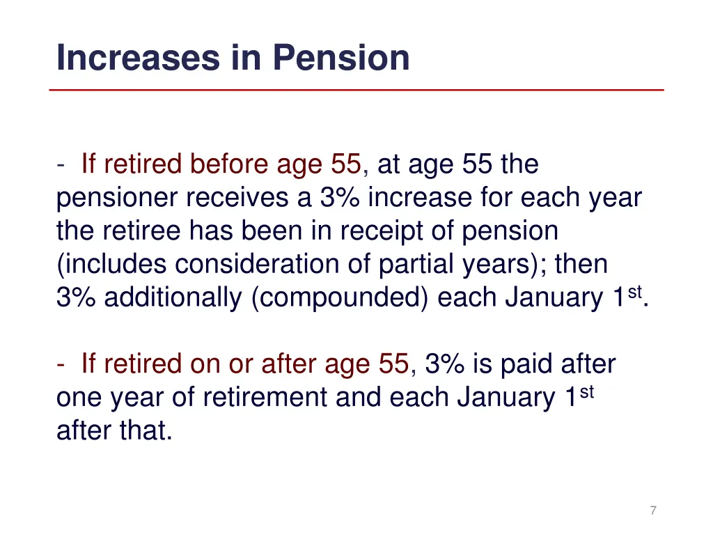 increases in pension