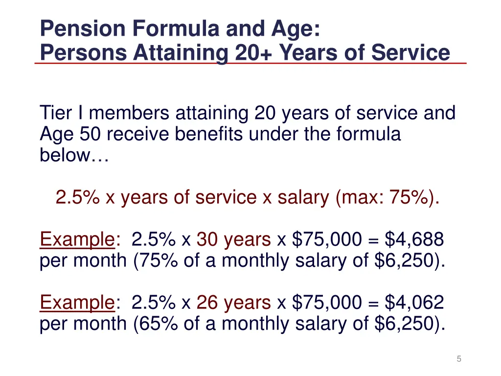 pension formula and age persons attaining