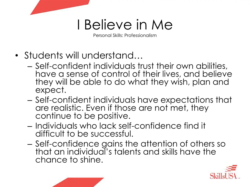 i believe in me personal skills professionalism 1