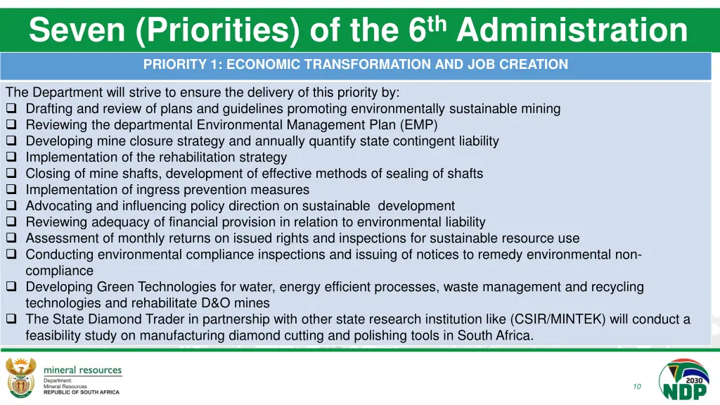 seven priorities of the 6 th administration 2