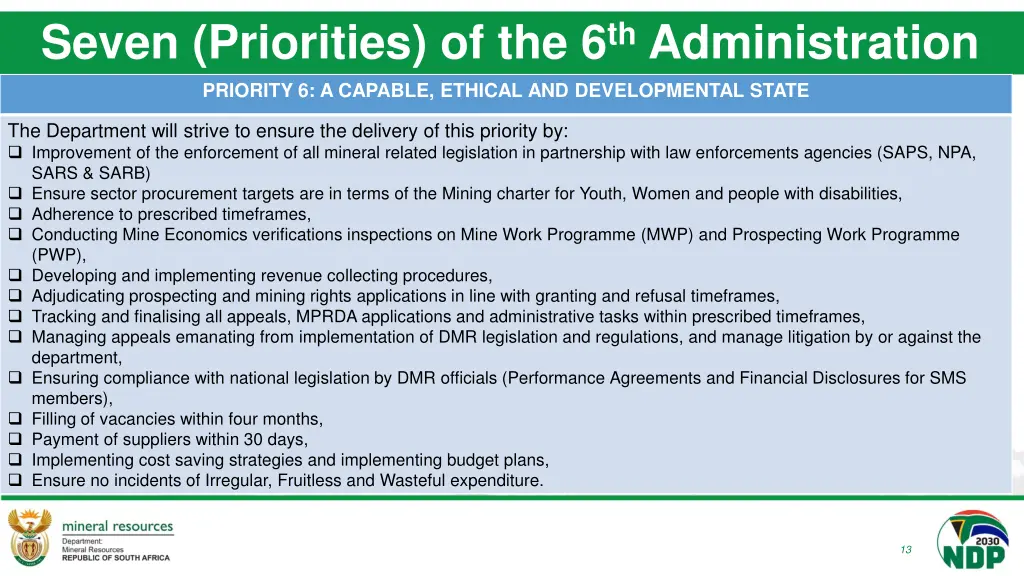 seven priorities of the 6 th administration 5